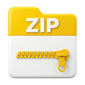 3D yellow ZIP file compression folder archive icon. Isolated on transparent background, png