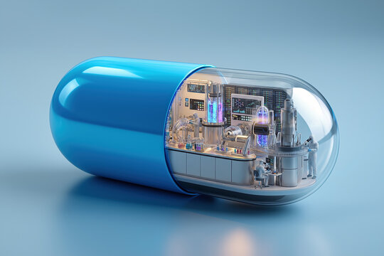 Blue Capsule With Miniature Science Laboratory