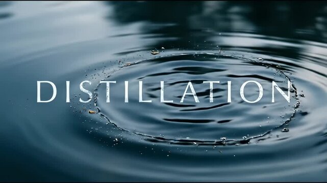 Distillation Word Overlay with Slow Motion Water Droplet and Ripples