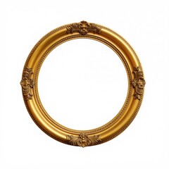 Obraz premium Ornate round gold frame with detailed carvings. Isolated on white background, perfect for antique photos, mirrors or classic art pieces. Elegant vintage decorative element for interior.