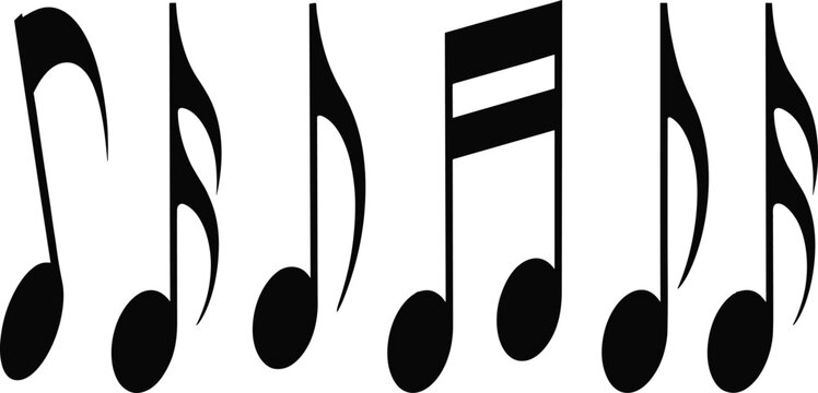 Music, notes, silhouette, vector, set, collection, black, sound, melody, audio, isolated, white, background, design, illustration, element, icon, rhythmic, song, notation