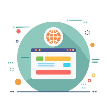 Flat design illustration of a web browser with a globe icon