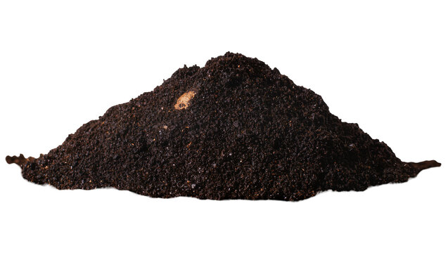 Isolated dark organic garden soil pile, rich dirt mound for planting and natural concepts
