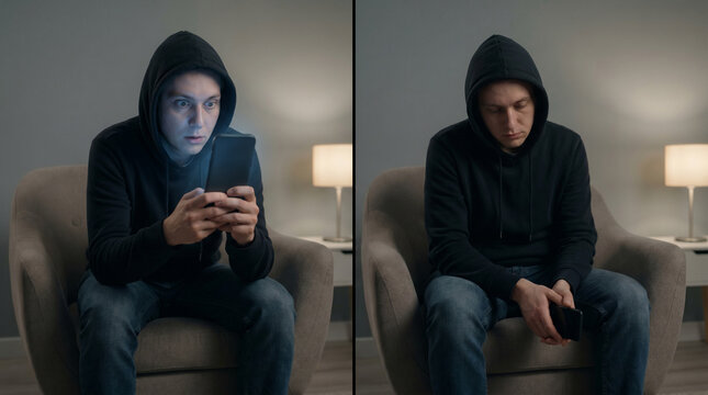 From stimulation to depletion in a single phone scrolling cycle