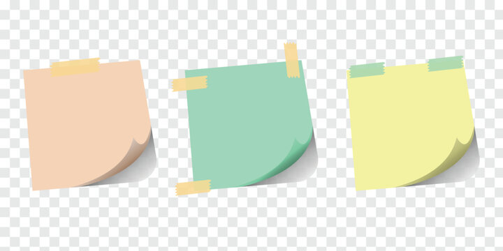 Sticky note with duct tape, post it note paper, memo reminder, Colorful Sticky Note Set with Adhesive Tape ,Blank Office Reminder and Memo Stationery Mockup. 