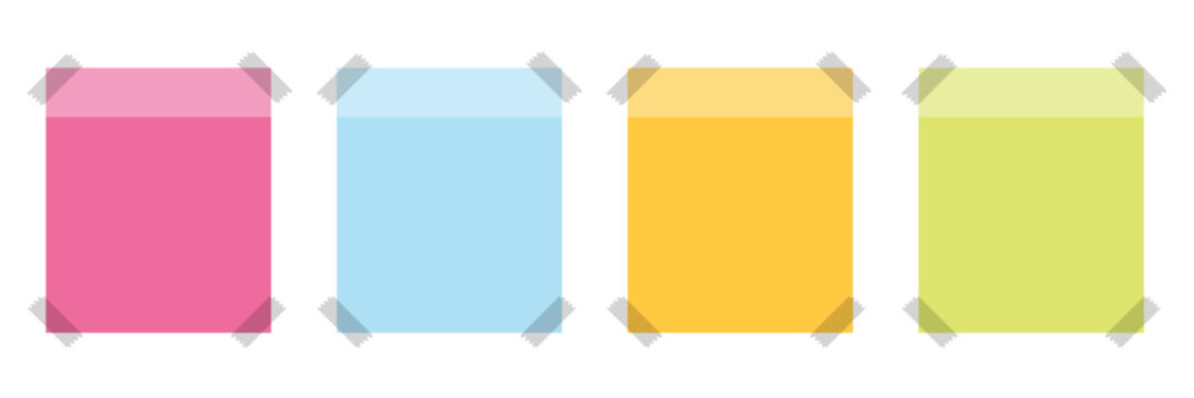 Sticky note reminder. Post it note paper. Collection of fifteen pastel colored square sticky notes. Sticky notes icon element in flat simple style. 