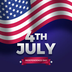 4th July Independence Day with Waving American Flag - Professional Patriotic Design on Dark Blue Background Perfect for Holiday Marketing, Greeting Cards, Event Promotion, and July 4th Celebration Gra © RAHAT