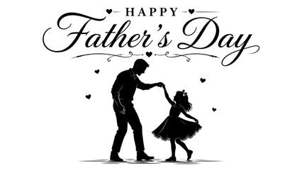 Fototapeta premium Happy Father's Day Silhouette: A loving father and daughter dance together in silhouette, celebrating Father's Day with a heartwarming embrace under a sky adorned with delicate hearts.
