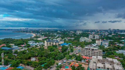 Obraz premium Aerial drone view of Masaki showcasing coastal landscapes, modern development, and urban waterfront living.