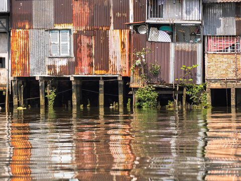 Informal Stilt Housing Along Canal in Ho Chi Minh City, Vietnam