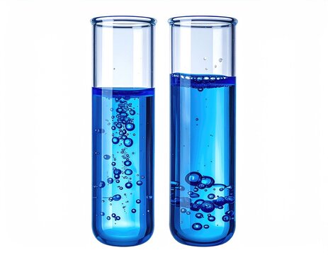 Two clear tubes with blue liquid, one with active bubbles, one with a calmer surface