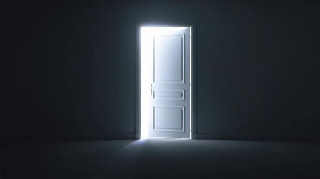 Light emanating from opening door in dark room captures mystery and curiosity