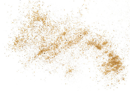 Coriander powder pile flying isolated on white background, clipping path