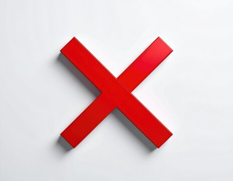 Red "X" symbol on a white, textured surface, casting a subtle shadow