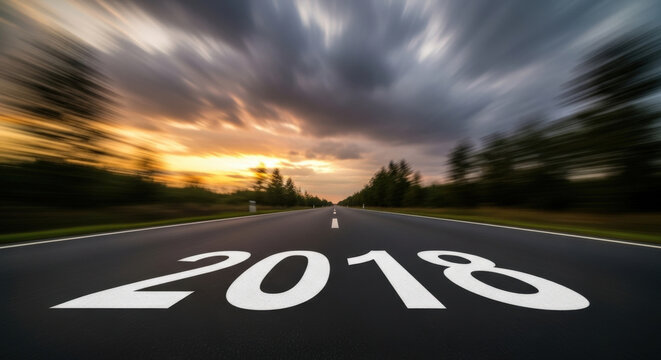 Road to 2018 Conceptual Image Asphalt Leading Toward Horizon Success Future Direction Goals Perspective Ambition Motivation Transportation
