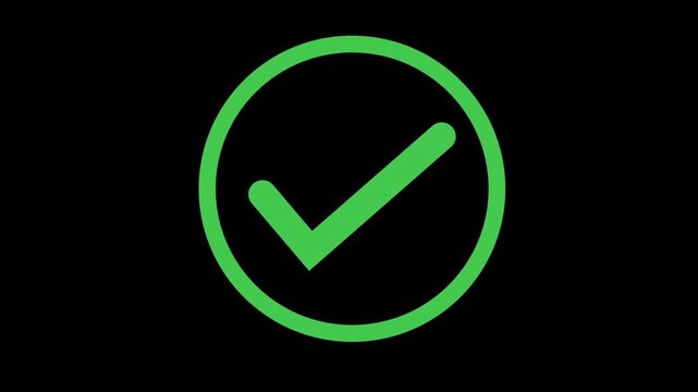 Green checkmark animation on black background, for ui ux, and success notification, tick