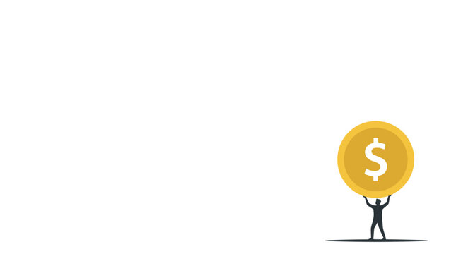 Minimalist illustration of a small character holding a dollar coin