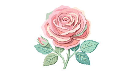 Fototapeta premium Beautiful pink rose with green leaves