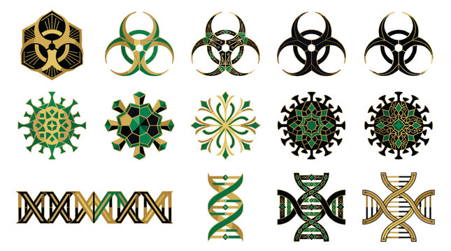 Collection of various virus and bacteria icons in green and black