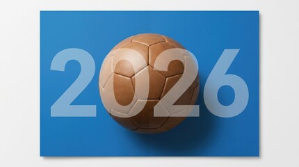 Fototapeta premium Brown Soccer Ball With 2026 Year Number On Blue Background For Sports Event Concepts FIFA World Cup 2026