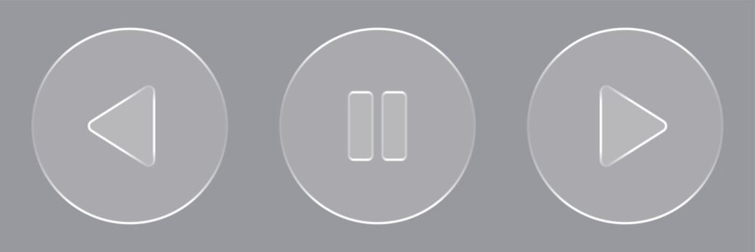 Play button in glass style. Start playing transparent effect icon set. Video or audio sign. Sleek glass media player buttons with play and pause icons. Ideal for modern user interface design.