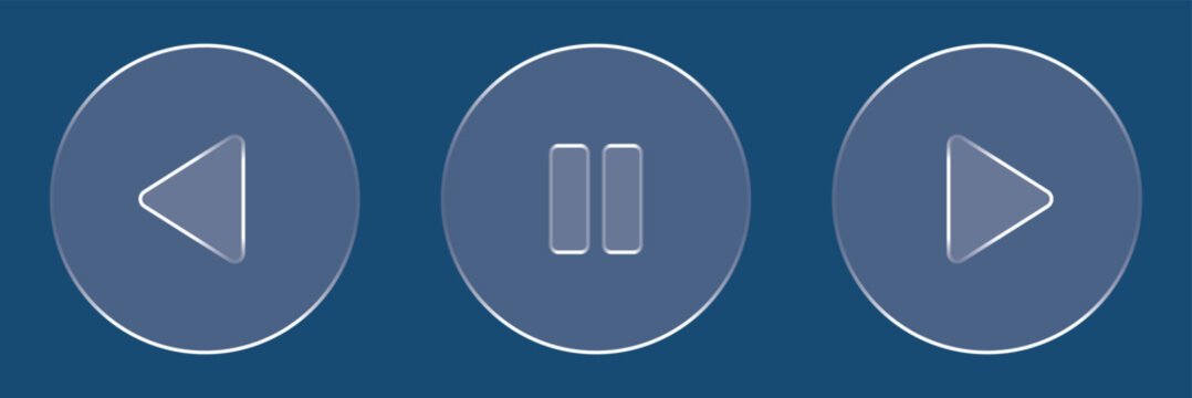 Play button in glass style. Start playing transparent effect icon set. Video or audio sign. Sleek glass media player buttons with play and pause icons. Ideal for modern user interface design.