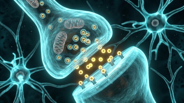 Una red de neuronas humanas en el momento exacto de la sinapsis neuronal