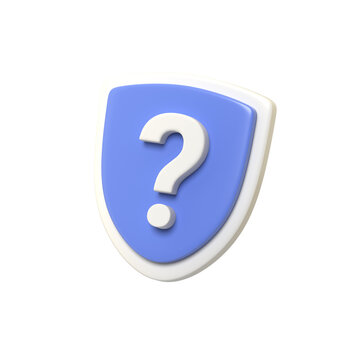 Three-Dimensional Question Mark Shield Icon on for Concepts of Inquiry Security and Problem-Solving Modern Blue and White Design.3d render