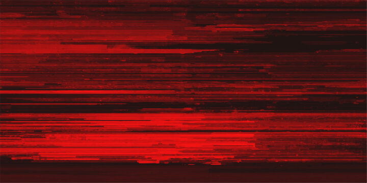 A digitally corrupted image displays vibrant red and black horizontal lines, creating a chaotic and abstract pattern suggestive of data loss or electronic distortion.