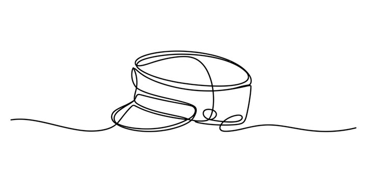 Minimalist continuous line drawing of a classic captain hat or sailor cap accessory for fashion apparel design illustration in simple black ink style Vector, illustration