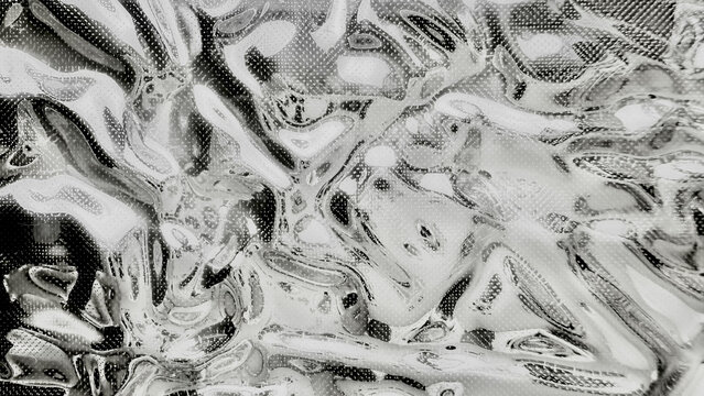 monochrome liquid chrome texture ripples across a futuristic abstract metallic surface casting distorted reflections