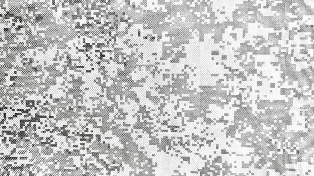 macro pixelated digital camouflage pattern on tactical winter uniform fabric showcases gritty grey military texture