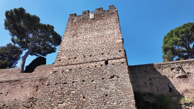 Majestic Ancient Aurelian Walls Of Rome Under A Bright Summer Sky