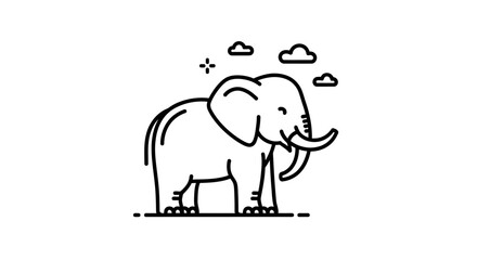 Fototapeta premium Minimalist Black and White Line Icon of an Elephant with Tusks, Representing Wildlife, Safari, and Nature Concepts