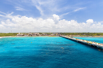 Fototapeta premium Costa Maya is a cruise ship port city on Mexico’s Yucatan Peninsula featuring a tropical village for guests to eat, shop, swim, and do excursions.