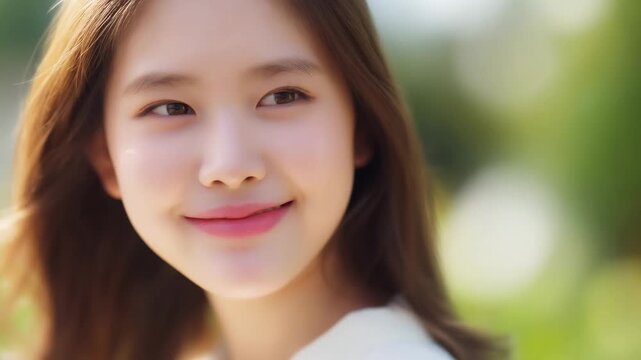 Young woman smiling gracefully outdoors in natural light across three frames
