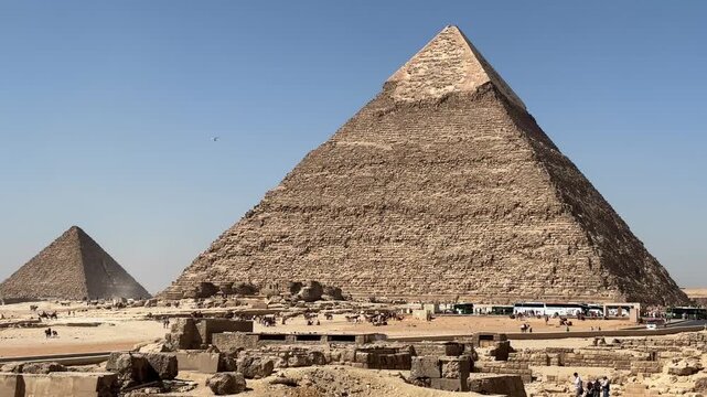 A view from the Giza Necropolis, where the pyramids are located, in the city of Giza, Egypt.