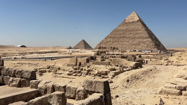 A view from the Giza Necropolis, where the pyramids are located, in the city of Giza, Egypt.