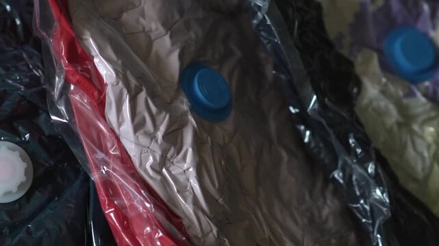 Vacuum compression bag for storing seasonal items. A zip-lock bag for compact storage, a tool for ensuring a tight seal and efficient storage in tight spaces. High quality FullHD footage