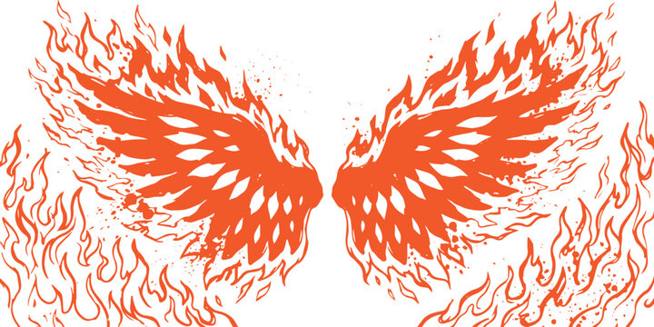 Abstract Grunge fiery phoenix eagle tribal vector illustration design with flames and wings pattern