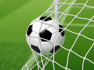 Fototapeta premium Soccer ball hitting the net in a closeup goal moment