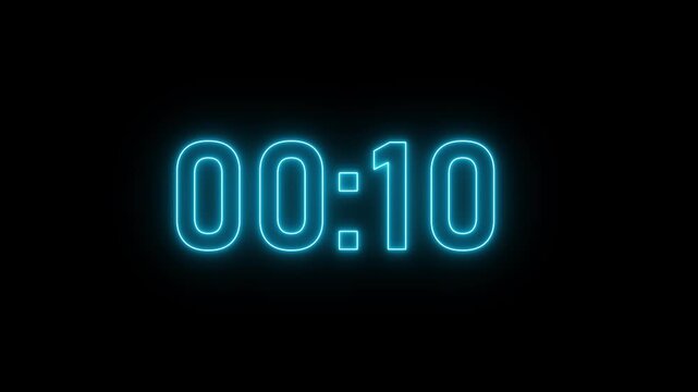 A beautiful glowing neon 0 second to 2 minute countdown. zero second to two minute countdown timer animation on transparent background with alpha channel. Glowing 4K countdown animation