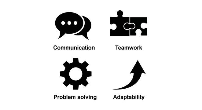 Business Skills Icons: Communication, Teamwork, Problem Solving, Adaptability