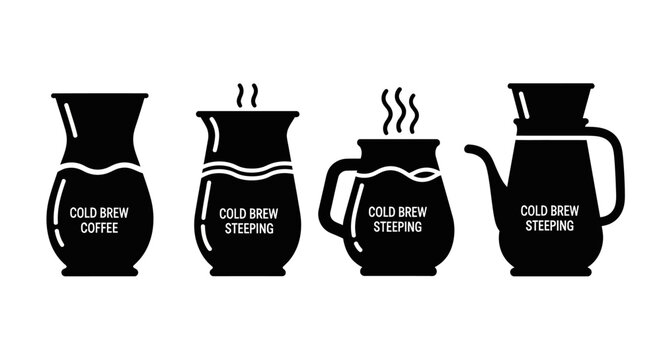 Cold Brew Coffee Icons: Steeping Process and Final Drink