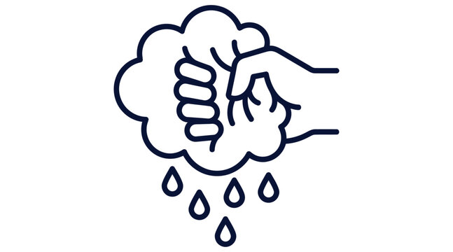 Hand squeezing cloud with rain drops falling concept icon