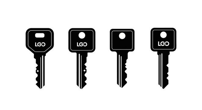Set of Four Black Keys with LGO Logo on White Background