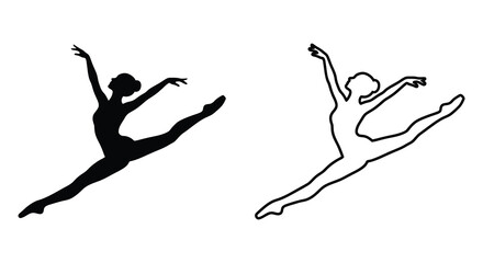 Ballerina Silhouette On White Background Dynamic Dance Pose © adobeamena