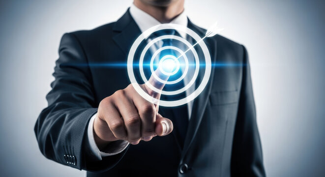 Successful Business Target Achievement Reached by Professional Executive Leader Touching Goal and Accuracy with Arrow Bullseye Concept for Success