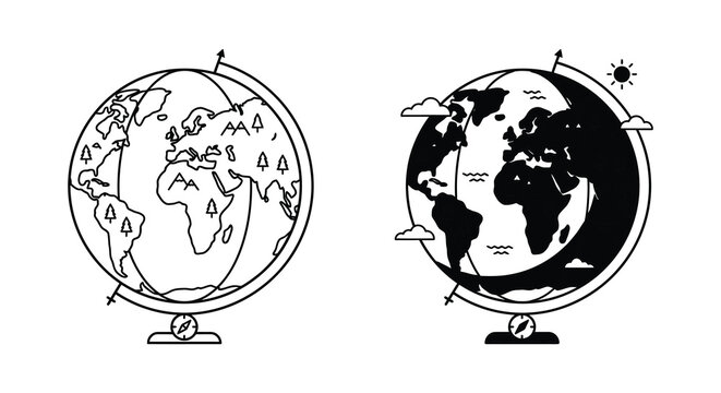 World Globe Illustration With Continents And Meridian Lines Colorful Vector