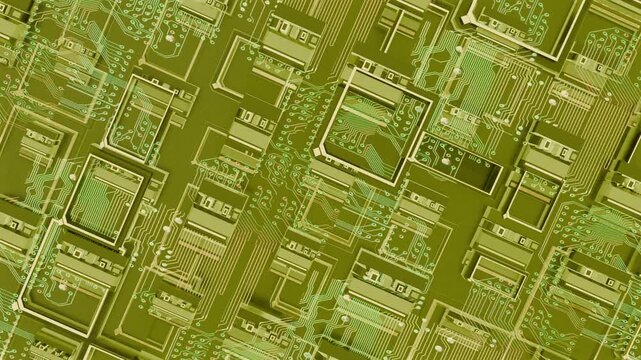 Abstract 3D Circuit Board Motherboard Yellow Green Loop 4K 